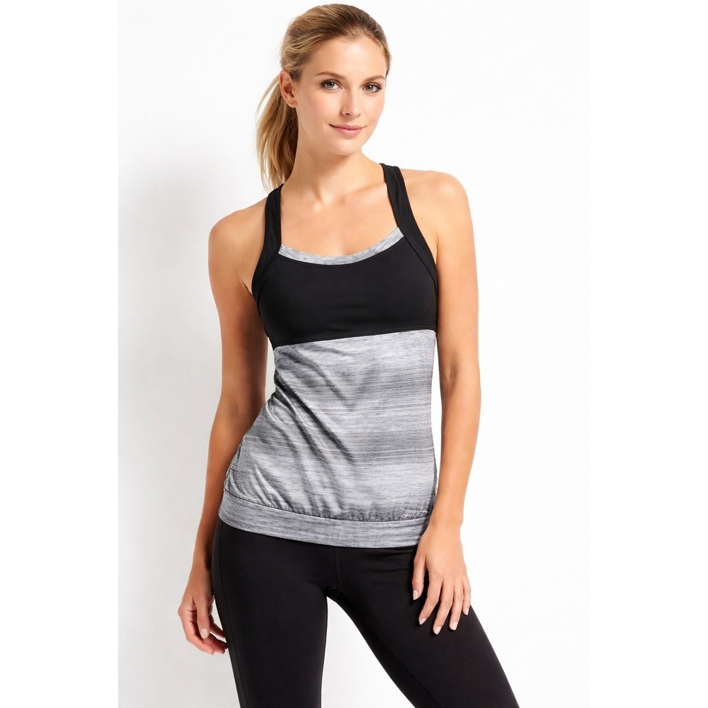 Athleta‎ Tank Top Women XS Black White Stride Crunch Punch Ombre Stripe Yoga Gym